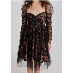 $625 Cara Cara Womens Black Ritchie Floral Sheer Whimsy Fairy Dress Sz S